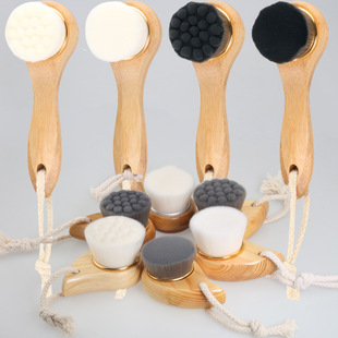Comma Long Wooden Handle Face Washing Brush Raindrop Shape Cleansing Brush Manual Face Washing Artifact Soft Hair Makeup Remover Blackhead