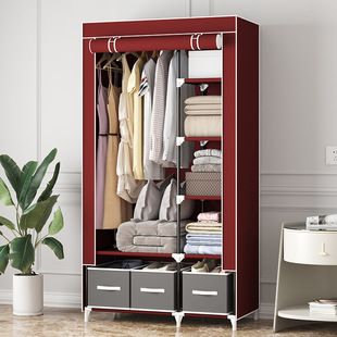 Simple Wardrobe Household Bedroom Large Capacity Clothes Hanger Foreign Trade Strong and Durable Dustproof Storage Assembly Steel Pipe Hanging Wardrobe