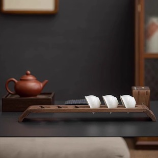 Solid wood tea cup storage rack walnut hanging cup rack tea set laughing mouth cup rack tea ceremony accessories factory direct support