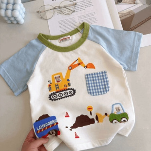 Japanese-Style Children's Clothing! New Summer Boys' Excavator Cute Baby Tops Thin Half-Sleeve T-Shirt Children's Short Sleeve