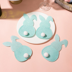 Easter Bunny Knife and Fork Bag Tableware Set with Tail Bunny Knife and Fork Pad Felt Holiday Table Tableware Decorative Pad