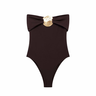 Foreign trade wholesale summer new European and American style metal decoration collar slim fit jumpsuit swimsuit 0167216