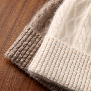 Autumn and Winter Pure Wool Big Head Wool Hat Men and Women with Cashmere Wool Hat Knitted Ear Protection Warm Cold Hat
