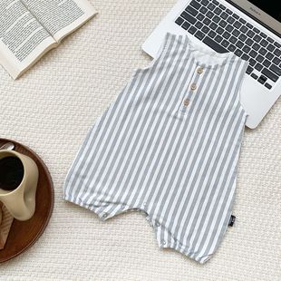 Ins Baby Baby Climbing Suit Summer New Newborn Sleeveless Striped Climbing Suit for Boys and Girls