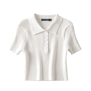 European and American BM Slim Fit Short Lapel Navel Knitted Sweater Women's 2023 Summer New Knitted Short Sleeve polo Collar Top