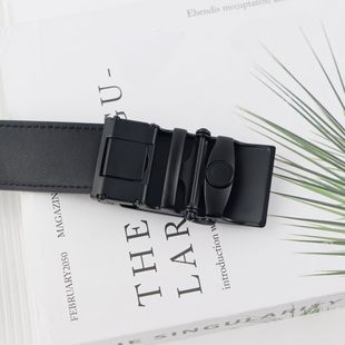 VOL Men's Black Leather Belt High-end Business Automatic Buckle Belt Top Layer Cowhide Alloy Belt