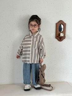 Children's Long-sleeved Shirt Cotton Striped Boys' Spring 2025 New Spring and Autumn Girls' Shirt Baby Clothes