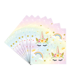New Flower Unicorn Pink Party Birthday Decoration Tableware Tablecloth Paper Plate Paper Cup Paper Towel Knife, Fork and Spoon Pull Flag