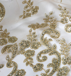 Promoting shiny hot drilling hot stamping powder beads fabric golden mesh beads sequins dress dress performance clothing fabric