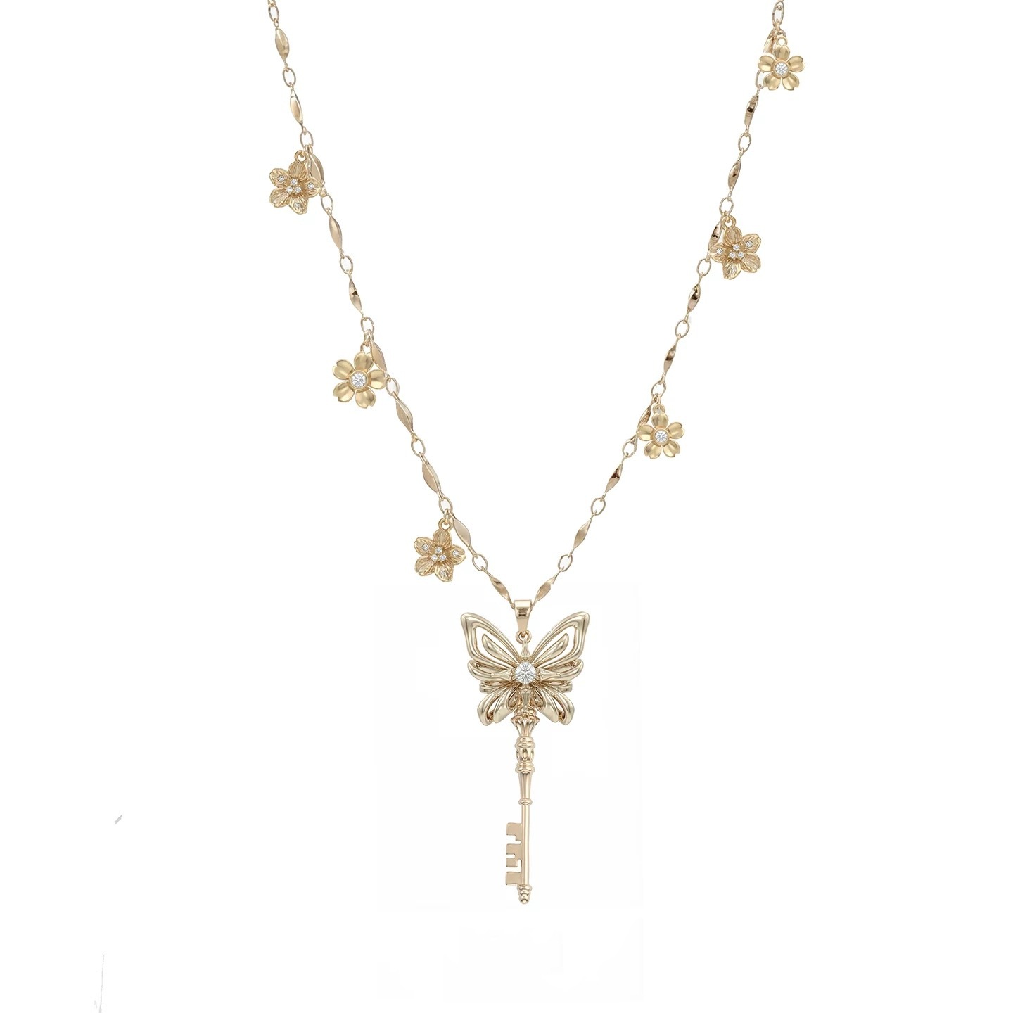 SUMIYAKI Butterfly Key Necklace for Women, Niche Pendant, Clavicle Chain, Sweater Chain, Small Flower Chain, Home Decor for Colds