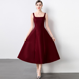 Real in stock Off-Shoulder Sling dress Women's French Elegant High-End Waist Dress