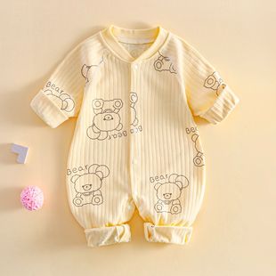 Autumn newborn pure cotton boneless romper baby jumpsuit Four Seasons buckle romper newborn baby romper