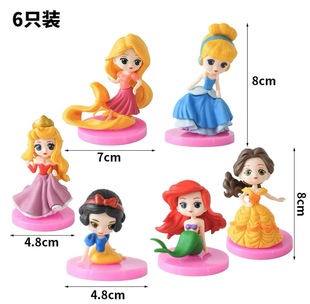 Q version mini princess ornaments 6 cartoon birthday cake wedding girl gift dress party dessert table plug-in