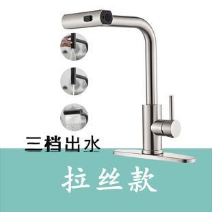 Cross-border kitchen hot and cold pull-out faucet with bottom plate rotating stretch rain stainless steel 2-in -1 wholesale