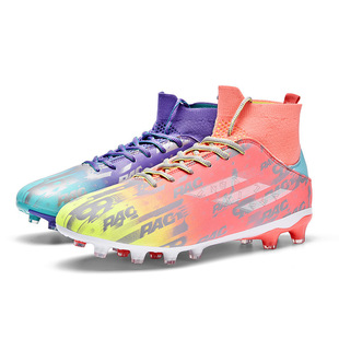 Massey C Luo World Cup children's football shoes youth broken nail AG long nail Mandarin Duck high-top competition training sneakers