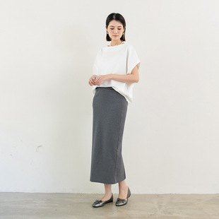 Autumn Solid Color Long Dress Hong Kong Style Stitching Hip Skirt Knitted Grey Retro Cotton Elegant Commuter Skirt Japanese Style 2022