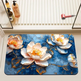 New small fresh diatom mud flower three-dimensional pattern non-slip waterproof absorbent quick-drying bathroom toilet mat in stock