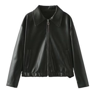 Women's Lapel American Casual Cross-border Amazon Leather Jacket 232 Leather Jacket Women's 18 Retro European and American Zipper