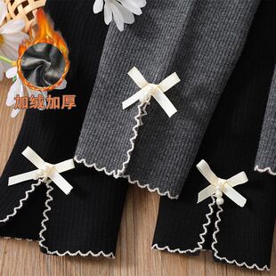 New Girls Winter fleece-lined Leggings Baby Soft Elastic Soft Sweet Thickened Bow Outer Wear Elastic Pants