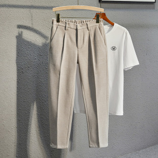 Autumn and Winter New Suit Pants Men's Skinny Straight Casual Pants Spring and Autumn Woolen Ankle-length Pants Korean Style Slim-fit Suit Pants