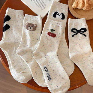 Cute Socks Children's Autumn and Winter Colored Small Animal Socks Ins Trendy Cute Bear Point Yarn Solid Color New Style