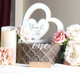 Acrylic Clear Hexagon Number Plate with White Printing and Solid Wood Base