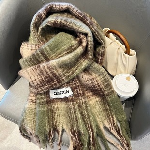 Maillard Plaid Scarf Women's Autumn and Winter Thickened Mahai Imitation Cashmere Student Warm Couple Scarf Men's Factory Cross-border