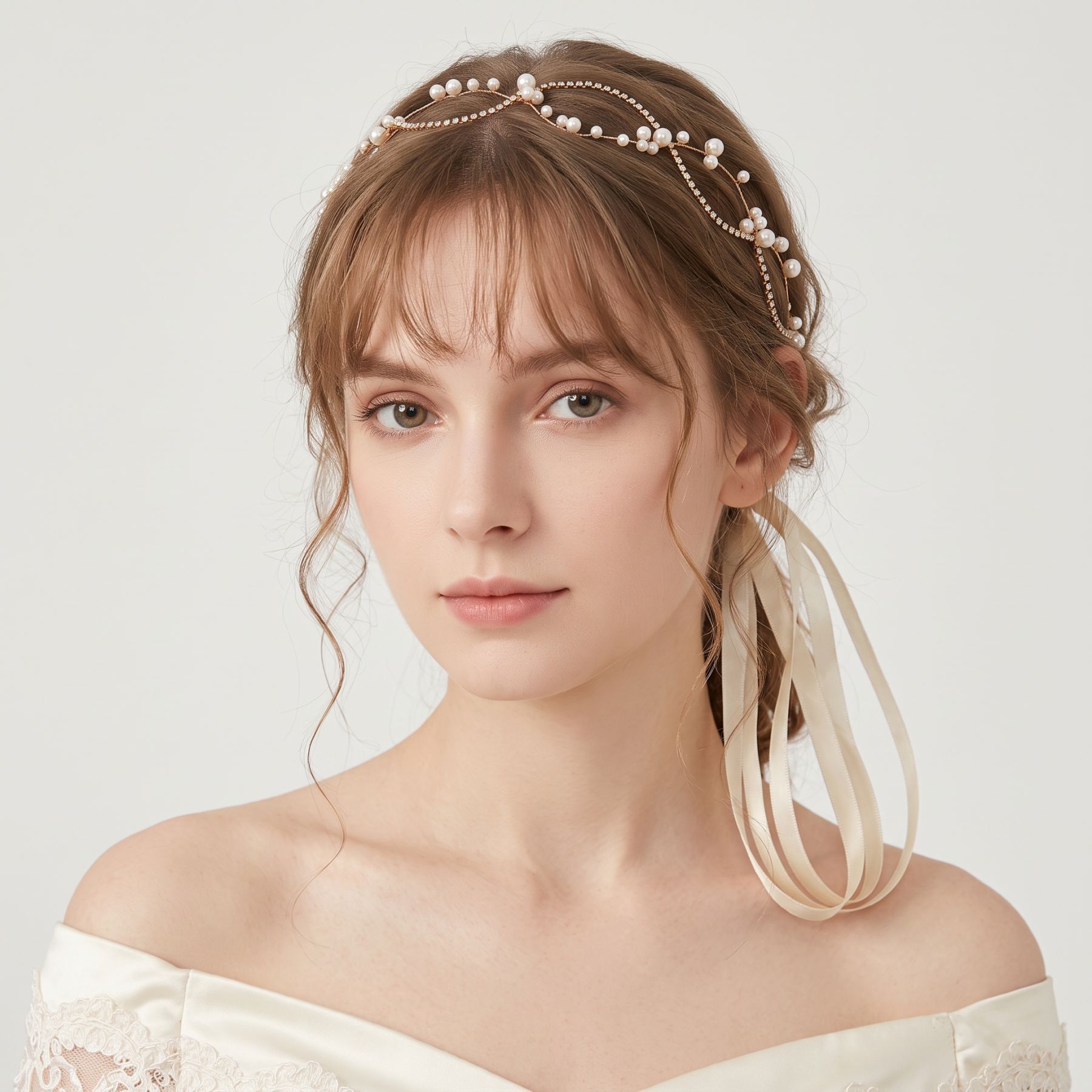 Cross-Border Exclusive Supply of Simple Pearl Ribbon Hair Accessories for Brides, Wedding Makeup, Updos, and Simple Hairbands, Direct from the Factory Wholesale