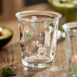 Rabbit Flip Glass Household Coffee Cup ins Style High Color Value Water Cup Tea Milk Fruit Juice Cold Drink Cup