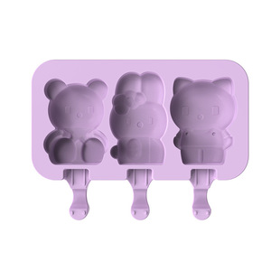 Manufacturer's Ready-made Homemade Cartoon Ice Cream Popsicle Mold Diy New 3-piece Silicone Ice Cream Mold with Lid