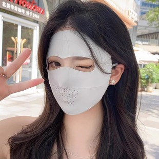 Sunscreen Full Face UV Protection Women's Ice Silk Black Glue Hat Integrated Neck Protection Face Gini Riding Mask