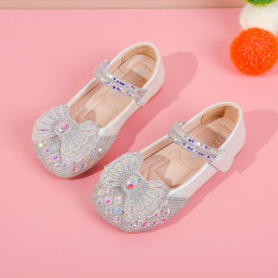 2025 Spring New Girls' Shoes Korean Style Children's Shoes with Rhinestone Butterfly Fashion Dance Princess Shoes Wholesale