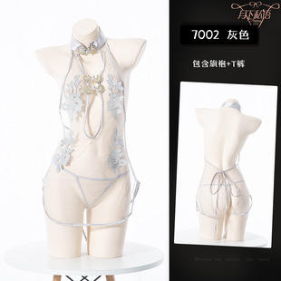 New lace slit uniform mesh sexy underwear sexy women perspective classical embroidery cheongsam suit wholesale