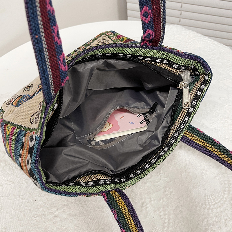 New Embroidered Work Handbag Student Canvas Handbag Chinese Style Bag Women's University Handbag for Minority People