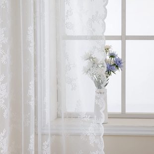 Lace Curtain Jacquard Warp Knitted Window Screen Door Curtain Balcony Bedroom Korean Style Fresh Pastoral Finished Three-color Gauze Curtain for Bay Window