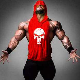 Foreign trade deep digging bodybuilding virtual skull fitness hooded waistcoat trendy men's summer hooded gym vest