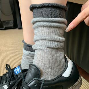 Summer Thin Socks Women's Mid-tube Color-matching Fake Two-piece Double Rakou Stacked Socks Glass Silk Stockings Ins Internet Popular Socks