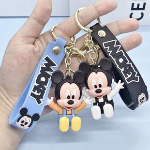 Creative Cartoon Sitting Strap Mickey Minnie Keychain Cute Dropping Glue Doll Mickey Mouse Accessories Bag Pendant