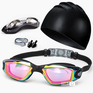 Amazon Explosions HD Anti-fog Goggles Swimming Cap suit Siamese Colorful Swimming Glasses Adult Swimming 4-piece Set