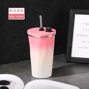 304 Stainless Steel Diamond Coffee Cup Creative Gradient Thermos Cup Portable Vacuum Ice Cup Telescopic Straw Simple