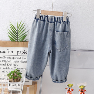 Children's casual pants spring 2024 new cool handsome boy embroidered letters Denim trousers baby spring and autumn Korean style