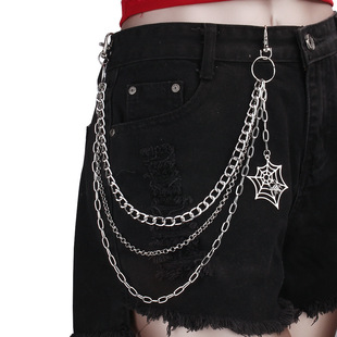 European and American jewelry Halloween trend punk style metal personality three-layer spider web jeans chain all-match outfit