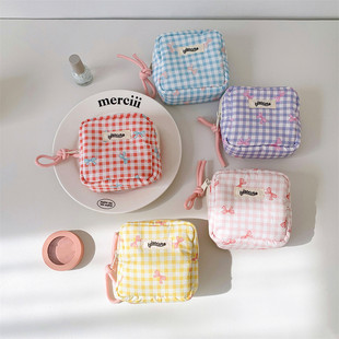 Korean Style Girl's Bow Square Cosmetic Bag Portable Sanitary Napkin Cosmetics Bag Cute Student Lipstick Bag
