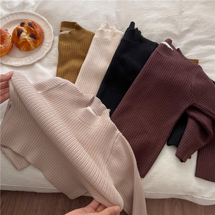 2024 Winter New Korean Children's Half Turtleneck Sweater for Boys and Girls Inner Knitted Base Shirt Solid Color All-match