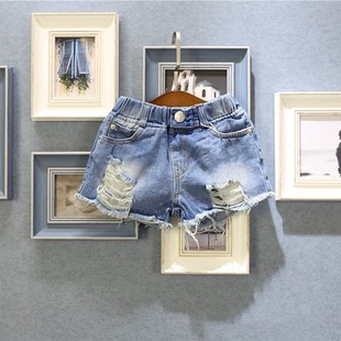 Children's 2023 Korean Children's Wear Boys and Girls Summer New Fashion Ripped Denim Shorts Unisex Hot Pants