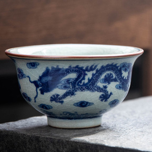 Old pottery mud antique blue and white entangled branch pattern Master Cup ceramic hand-painted kung fu tea set single cup tea cup tea cup wholesale