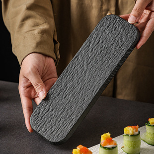 Black and white solid color Rock pattern rectangular flat plate ceramic long plate sashimi flat plate snack plate commercial sushi plate