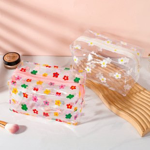 South Korea Ins Hyuna Flower Transparent Waterproof Cosmetic Bag Women's Portable Large Capacity Girl's Storage Travel Wash Bag