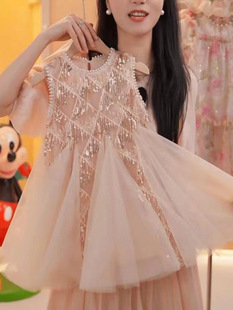 Girls' Summer New Arrival Tassel Sequins Veil Dress 2025 Stylish Little Girl Sweet Cyber Celebrant Fishtail Dress Dress