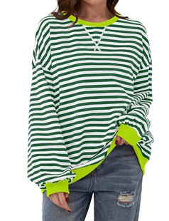 2024 spring simple home cross-border casual New striped pattern round neck trendy long sleeve pullover color matching T-shirt